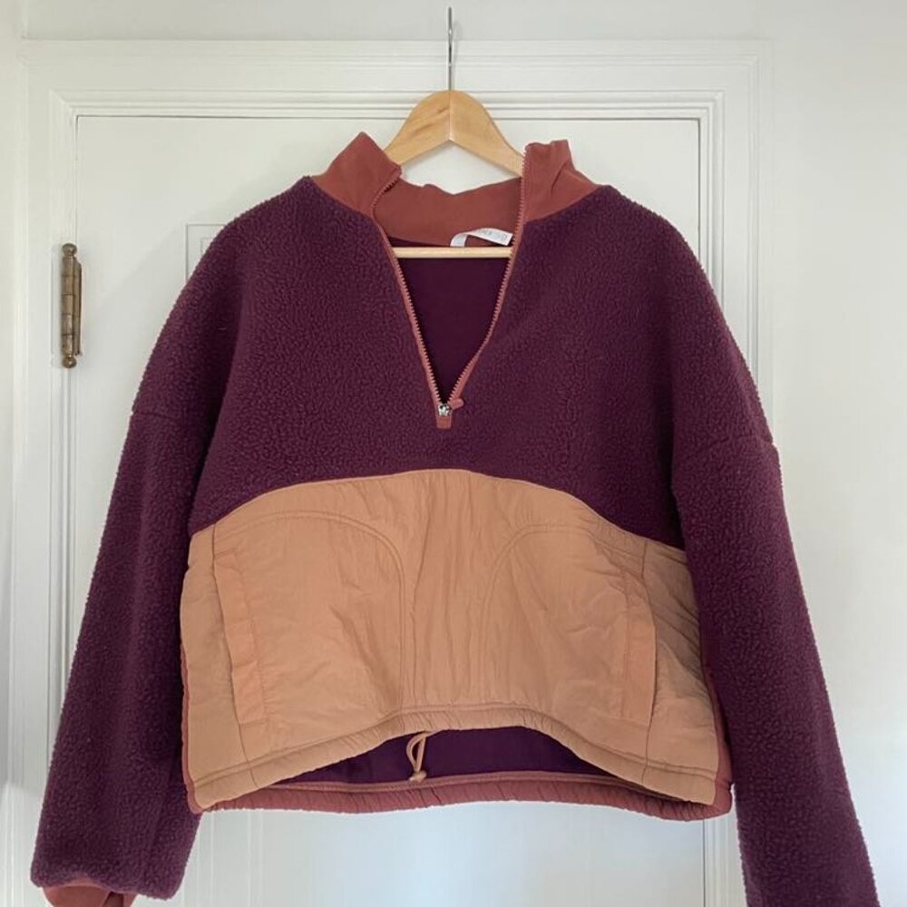 Fabletics Purple Cropped Half Zip Sherpa Jacket